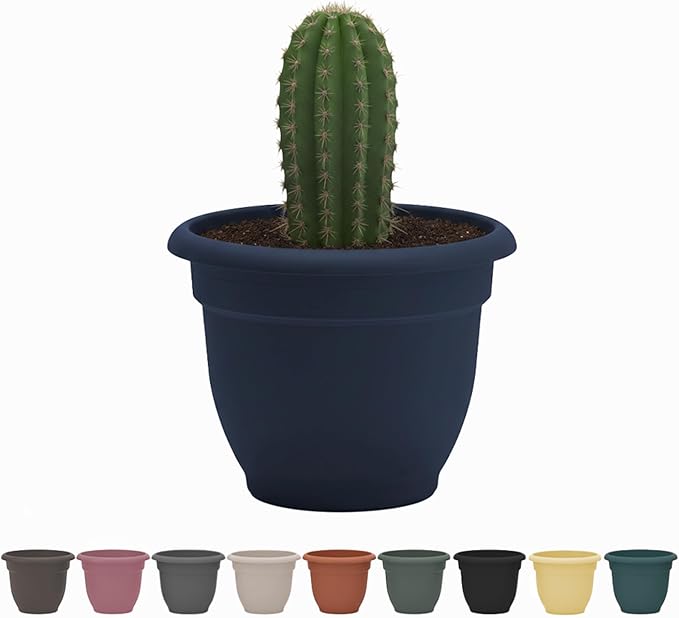 Bloem Ariana 12" Navy Round Self-Watering Resin Planter Pot - Rolled Rim Indoor and Outdoor Gardening Planter