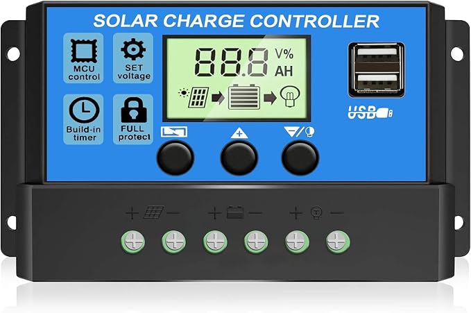 [Upgraded] 30A Solar Charge Controller, 12V/ 24V Solar Panel Regulator with Adjustable LCD Display Dual USB Port Timer Setting PWM Auto Parameter by Naildrillbits