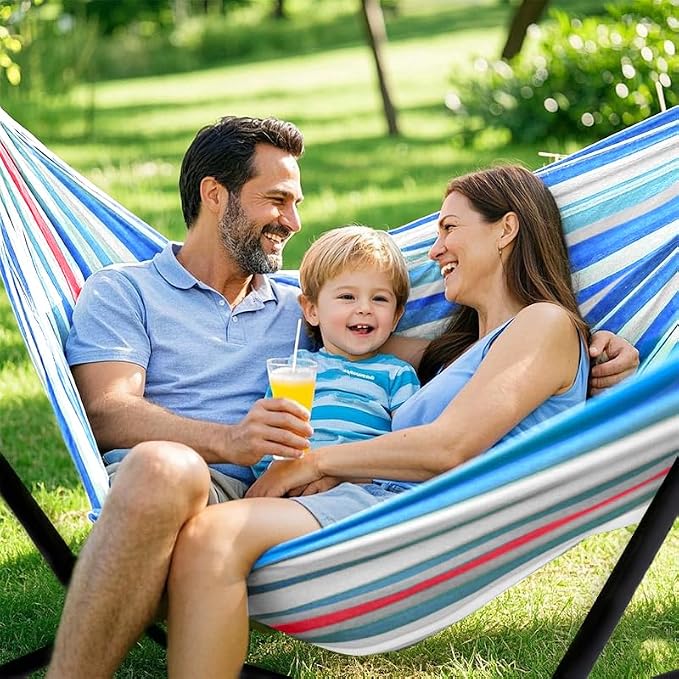 ANAGOO Double Hammock, Heavy Duty Portable, 500 lb Weight Capacity, Perfect for Both Indoors and Outdoors, 2 Person Hammock with Carrying Bag, Fine Blue - Image 2