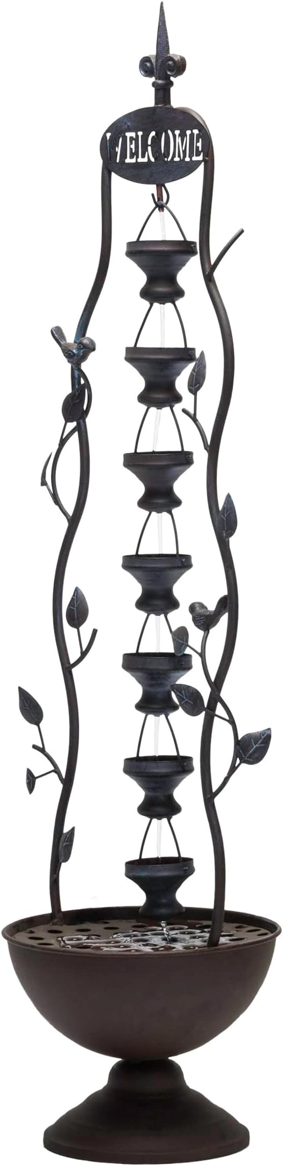 Alpine Corporation MAZ256 Indoor/Outdoor Floor Vintage Hanging 7-Cup Tiered Water Fountain, Rustic Waterfall, 41", Bronze
