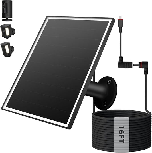 Solar Panel for Ring Camera, 6W Solar Charger with USB-C & Barrel Plug for Ring Stick Up Cam Pro/Plus & Spotlight Cam Battery Series, Waterproof, 16ft Cable (Black) by Unknown