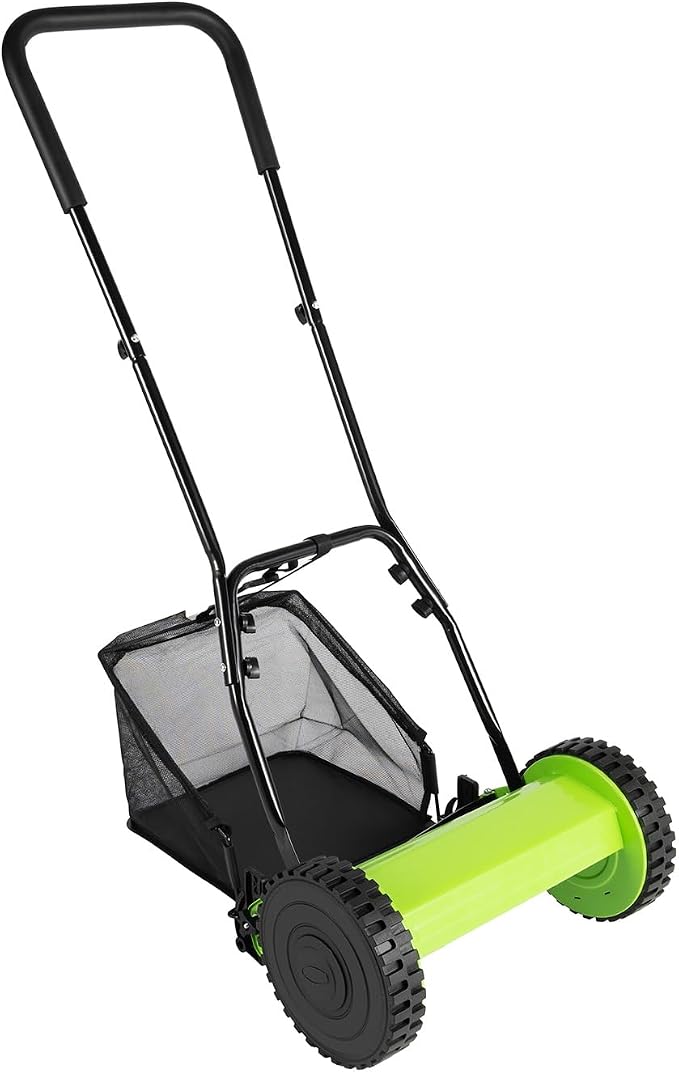 12 Inch 5 Blade Push Reel Lawn Mower, Cordless Manual Lawn Mower with Grass Catcher Bag,0.47-1.77 in Adjustable Cutting Height,for Green Lawns, Driveways, Courtyards ﻿ by Unknown