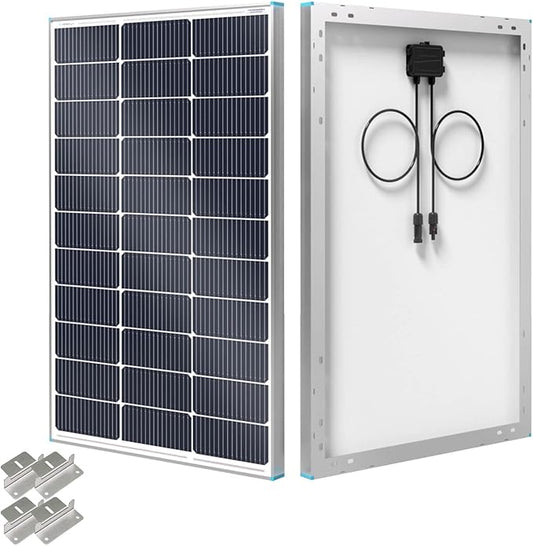 Renogy N-Type 100 Watt Solar Panel with Mounting Z Brackets, 16BB 100W Solar Panel 12V, 25% High Efficiency PV Module Power Charger for RV Camper Marine Home Rooftop Off-Grid by RenogySolar