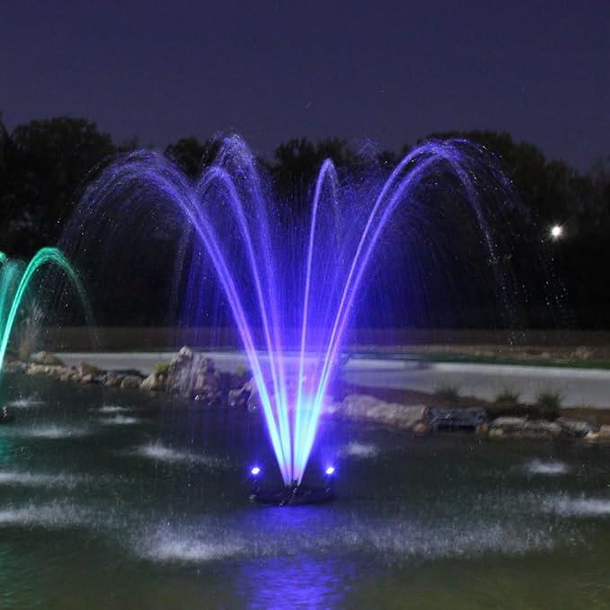 HALF OFF PONDS Floating Fountain, 1/2 HP Pond Aerator, 100 ft Cord, 6,100 GPH Water Pump, 9 Spray Patterns, Color-Changing LED Lights, for Ponds & Water Gardens