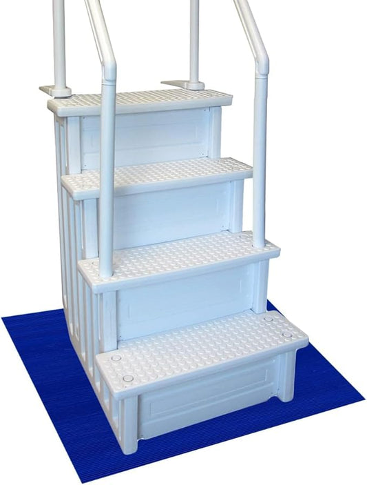 RESILIA Stay-Put Swimming Pool Ladder Mat - Non-Slip, Wide Ribbed, Protective Pad, 36 Inches x 36 Inches, 0.125 Inch Thick, Royal Blue, Made in USA by Resilia