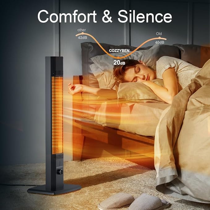 42 INCH Outdoor Patio Heaters, 9 Heat Levels & 9H Timer, Outdoor Heater w/Safety Lock, 1500W Infrared Heater, Remote Control, IP65 Waterproof, Tip-Over &Overheat Protection for Outdoor, Black
