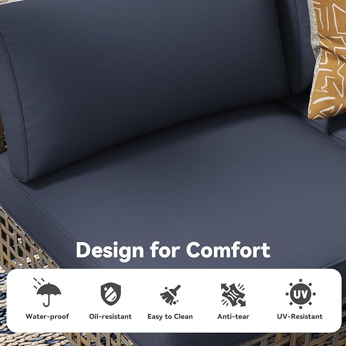 U-MAX 7-Piece Patio Furniture Set with Tea Table, Boho Outdoor Furniture Set Sectional Sofa Wicker Conversation Set with Dark Brown Rattan&Dark Grey