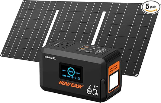 HOWEASY Solar Generator 135W(270W Peak), Portable Power Station with 30W Solar Panel,Power Bank with 110V AC Outlet for Camping, Home, Outdoor Emergency by HOWEASY