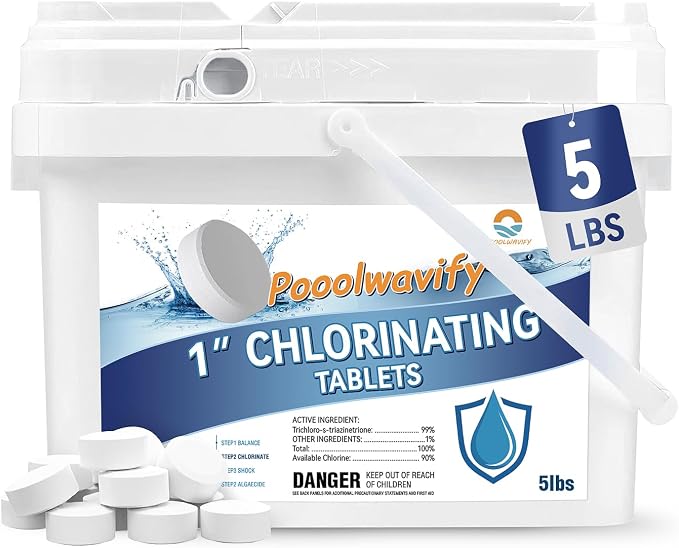 1 Inch Chlorine Tablets for Swimming Pools & Spas | 90% Available Chlorine Trichlor Pool Tablets | Long-Lasting Slow Dissolving Sanitizer for Clean & Clear Water (1inch-5lbs) by Unknown