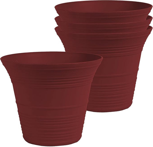 The HC Companies 7 Inch Sedona Round Self Watering Planter Pots, Lightweight UV-Resistant Plastic Indoor & Outdoor Planters, 4-Pack Flower Pots for Garden & Home Decor, Wild Red