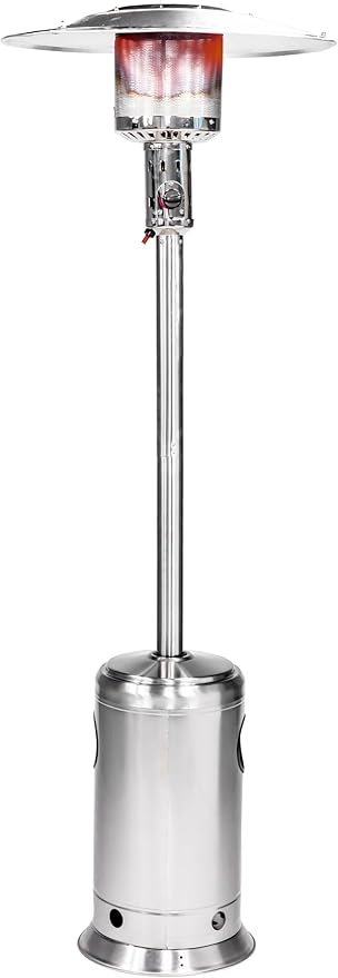 Patio Heaters for Outdoor Use, 47000 BTU Double-Layer Stainless Steel Burner, Portable Propane Heater with Wheels for Home, Residential, Party, Backyard, Garden, Silver Stainless Steel