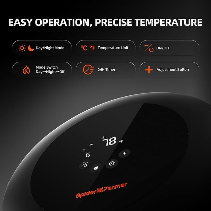 Spider Farmer Grow Tent Heater,530W Portable Heater with Smart Temperature Control, 4 Modes & 24H Timer, 10-Level PTC Heating & Extension Hose for Plant Rooms,Greenhouse, and Grow Tents