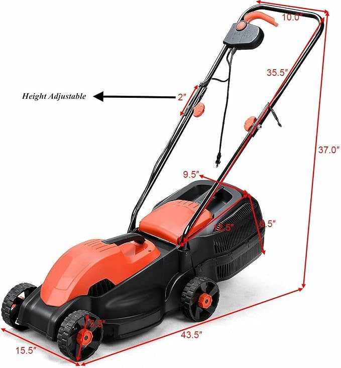 12 Amp 14 Inch Corded Electric Push Lawn Mower Electric Grass Trimmer with Grass Collection Box 1200W Powerful Motor 3 Cutting Height Easy Push Button Start Ergonomic Curved Handle - Image 2