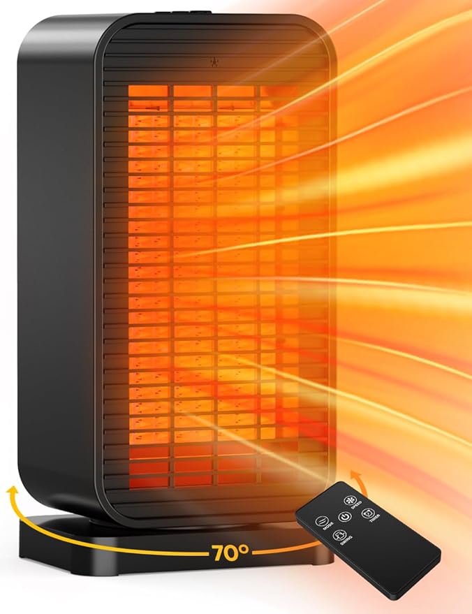 Outdoor Heaters for Patio w/2 Modes&2 Heat Levels, 1S Heating 1200W PTC Ceramic Electric Heater, Overheat&Tip-over Protection, Remote, 70° Swing Space Heater for Indoor Use Large Room Garage