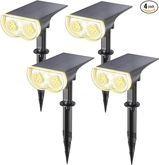 Linkind Solar Lights Outdoor Waterproof IP65, StarRay Dusk-to-Dawn Outdoor Solar Lights, 3 Lighting Modes Solar Spot Lights Outdoor for Garden, Yard, Landscape (Warm White, 4 Pack)