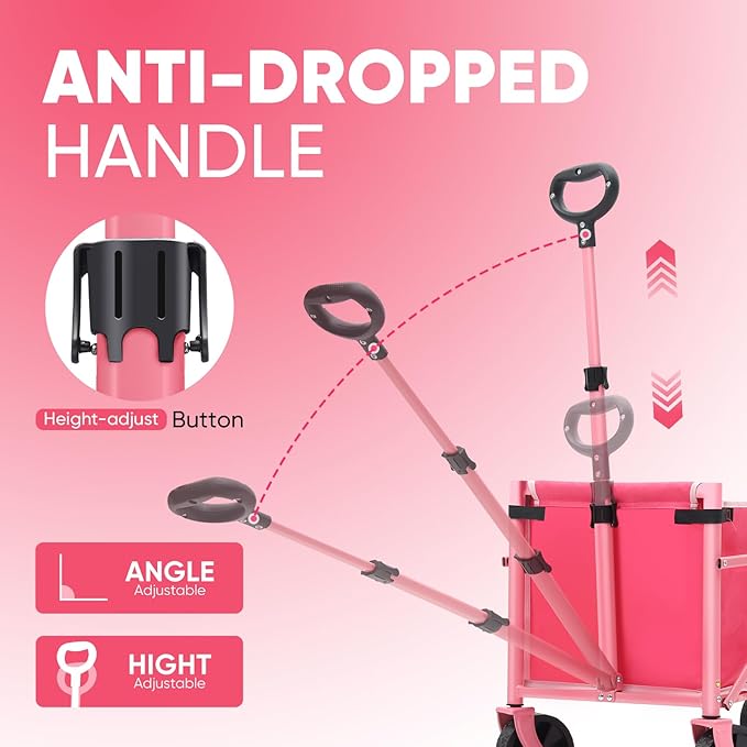 Sekey Wagon Cart with Wheels with 220LBS Capacity,Heavy Duty Wagon Carts Foldable,Lightweight Utility Portable Cart for Grocery, Shopping, Garden, Camping. Pink - Image 4