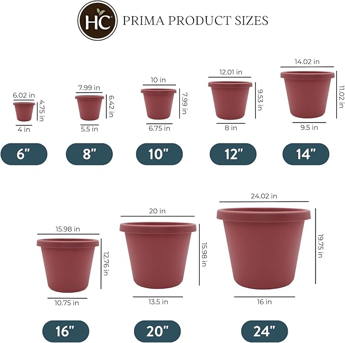 The HC Companies 20 Inch Round Prima Planter - Large Plastic Plant Pot with Rolled Rim for Indoor Outdoor Plants Flowers Herbs, Clay