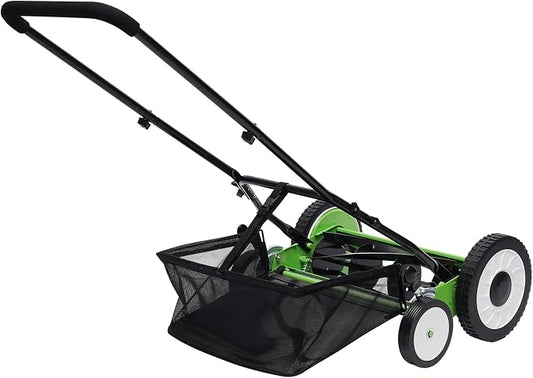 16 Inch Manual Lawn Mower Push Reel Lawn Sweeper 5-Blade with Collection Bag Adjustable Height with Removable Grass Collector for Tall Grass and Overgrown Weeds in Yard by CHALIGHT