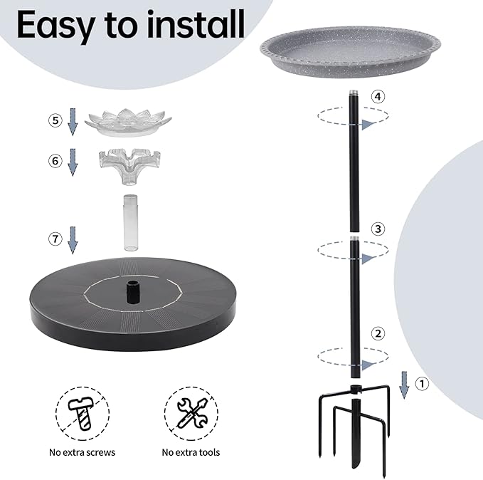 Solar Powered Bird Bath with Fountains for Hummingbirds,Stable Stylish Design with 5-Prong Base Metal Stake Plastic Bird Baths for Outside Lawn Patio Yard Garden