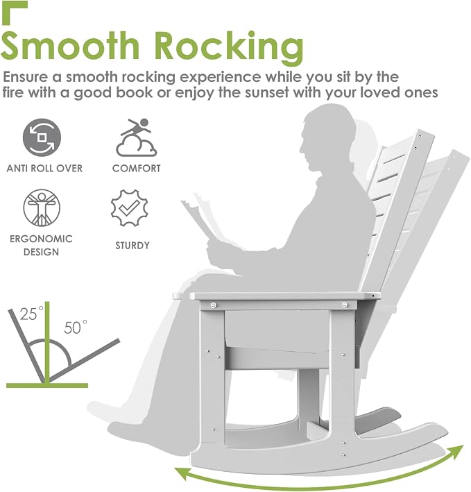 GREENVINES Outdoor Rocking Chairs | Set of 2 | Porch Rocker | HDPE Plastic | White | Oversized Rockers | High Back | Big & Tall | Ladder Back | for Patio Outside Backyard Balcony Garden - Image 6