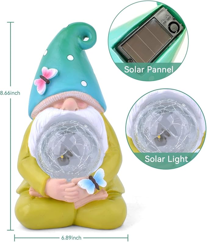 FREECUBE Solar Garden Gnomes Outdoor Statues Garden Decor for Outside Garden Gnome Statue Solar Garden Gnome Statue Waterproof Outdoor Patio Decor for Lawn Grden