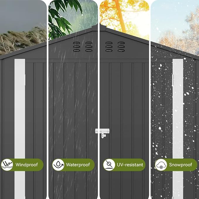 COMHOMA Shed Outdoor Storage Shed Metal,Lockable Doors Tool Sheds with Sloping Roof,Steel Garden Shed with Air Vent for Backyard,Patio,Lawn,Poolside(Grey,6'x4') - Image 5
