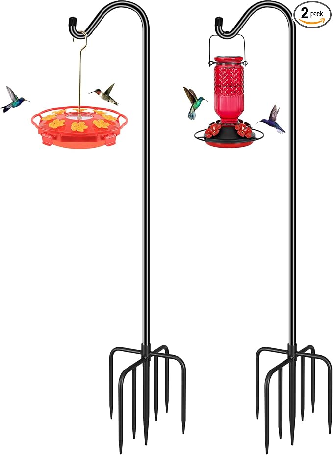FEED GARDEN Shepards Hooks for Outdoor Bird Feeder Pole 76 Inch Adjustable Tall Heavy Duty Shepherds Hooks for Hanging Plant Baskets, Solar Lights, Wedding Decor, Lanterns, Black (2 Pack) by FEEDGARDEN