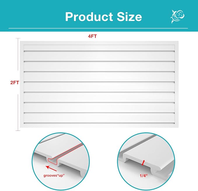 NeatiEase Slatwall Panel Wall Storage Systems, 2 x 4ft Slat Wall Paneling Garage Wall Organizer, Heavy Duty Wall Mounted PVC Wall Rack (White) - Image 3