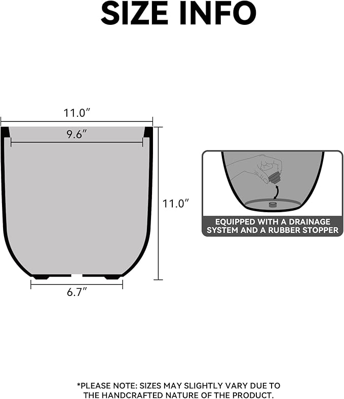 Kante 11.0" Round Concrete Planter, Large Cylinder Plant Pot with Curved Bottom and Drainage Hole, for Indoor and Outdoor Use – Garden or Patio, Weathered Concrete Finish with Painted Interior