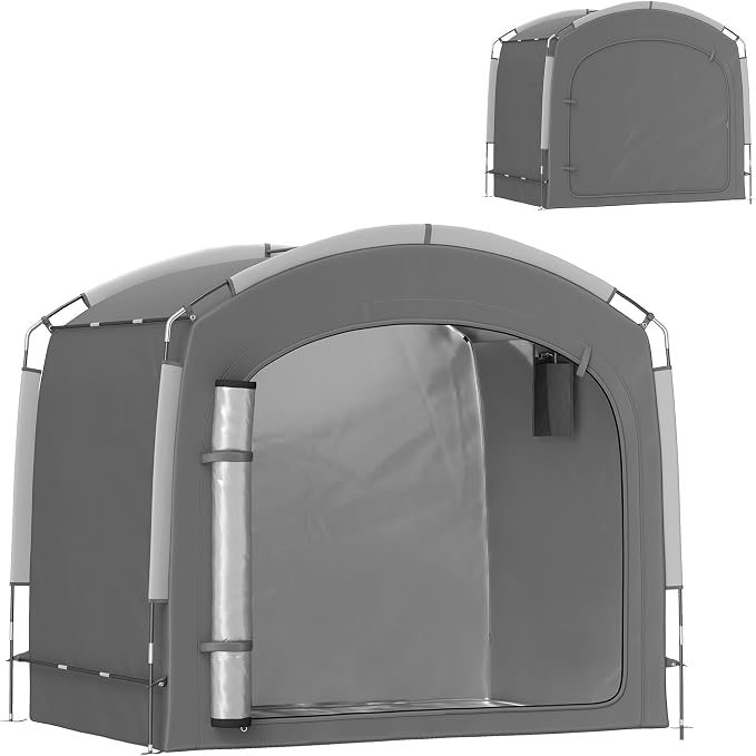 Outsunny Bike Storage Tent, Portable Bicycle Storage Shed, Waterproof Outdoor Bike Cover with 210D Oxford Fabric and Carry Bag for 3-4 Bikes, Lawn Mower, Garden Tools, Dark Gray by Outsunny