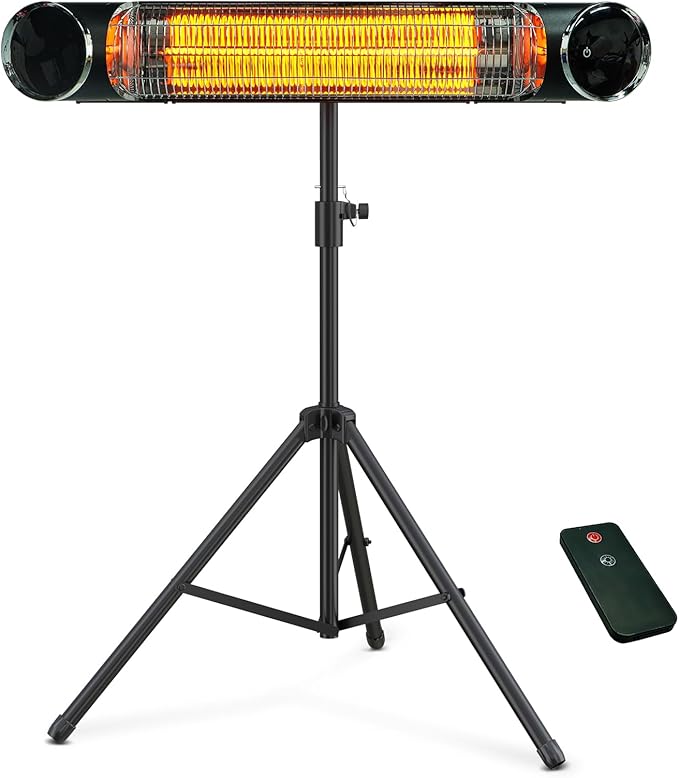 Outdoor Electric Heater, Infrared Patio Heater for Outdoor/Indoor Use, Wall Mounted/Freestanding Infrared Heater Outdoor, 1500W Electric Patio Heater with Tripod, MATT BLACK