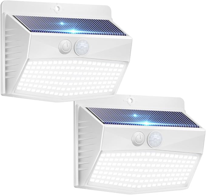 [2 Packs] Solar Lights Outdoor Motion Sensor, Solar Security Lights with 3 Lighting Modes Solar Wall Lights Waterproof Solar Powered Lights for Garden Fence Yard Deck, White
