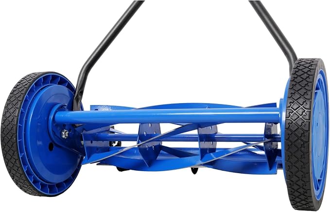 16 Inch Push Reel Lawn Mower with 5-Blade Ball Bearing System, Manual Walk Behind Mower, Heat-Treated Steel Blades, Adjustable Height 0.5-2.25 Inch, Blue - Image 5