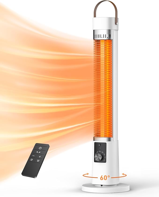 Outdoor Heater for Patio for porch garage indoor use, 9H Timer, 60° Oscillation & 9 Heat Level, Tip-Over/Overheating Protection, Safety Lock, Super Quiet, IPX5, White