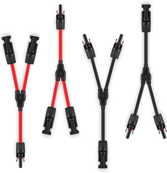 2 Pairs Solar Connectors Y Branch Parallel Adapters 10AWG Cable for Solar Panel (Red & Black) by SOYAN