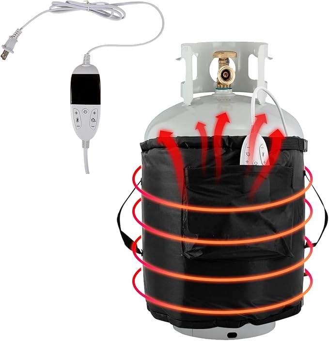 Propane Tank Heater Blanket,Gas LP Cylinder Tank Heater with Temperature Controller Adjustment and Timer Function,86-141°F Fixed Propane Tank Warmer Blanket for 5 gallons,20,30,40lb Gas Tanks (Black)