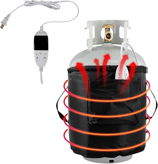 Propane Tank Heater Blanket,Gas LP Cylinder Tank Heater with Temperature Controller Adjustment and Timer Function,86-141°F Fixed Propane Tank Warmer Blanket for 5 gallons,20,30,40lb Gas Tanks (Black)