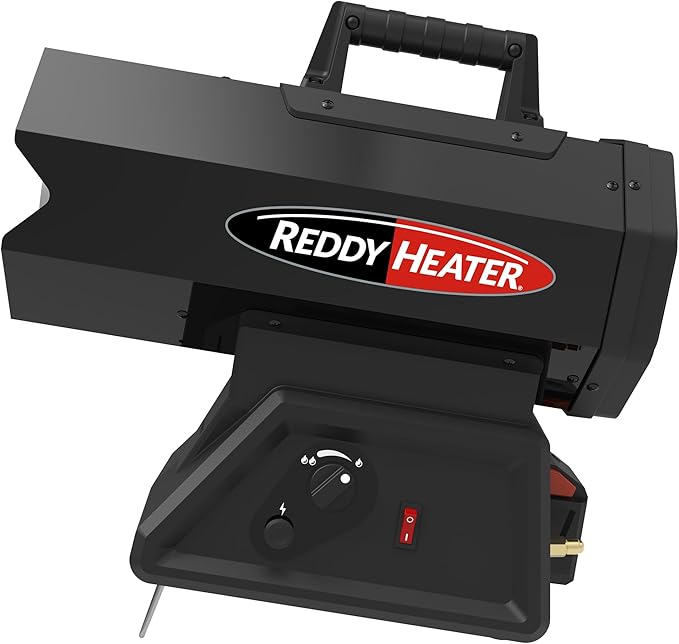 Hybrid Cordless LP Forced Air Heater, 60,000 BTU, Outdoor Propane Space Heater, CSA Certified, Adjustable Base, Enclosed Motor, 10ft Hose & Regulator, Works w/Dewalt & Milwaukee