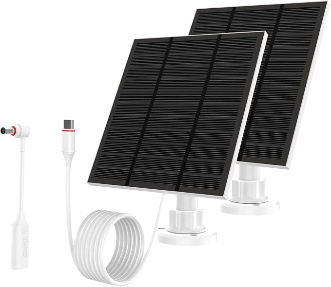 Solar Panels for Ring Camera Outdoor (New Generation) 5W 5V Solar Panel Charger with USB-C&Plug for Spotlight Cam Plus&Stick Up Cam Pro.Waterproof IP65 360°Adjustable 2M Cable (White, 2) by Unknown
