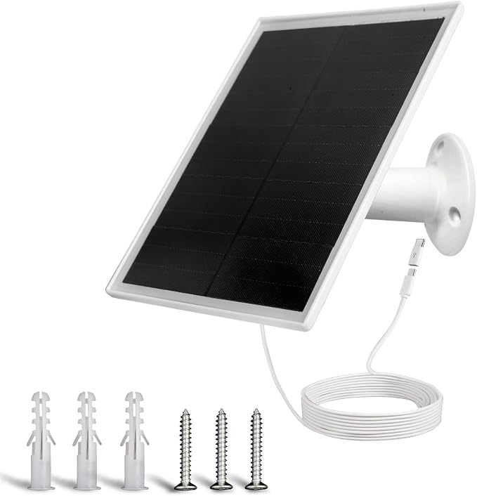 6W Solar Panel Charger, Solar Panel with Micro USB & USB-C Port for DC 5V Outdoor Rechargeable Battery Camera, IP66 Waterproof, 360?? Adjustable Security Mount, 1PC by gulisot