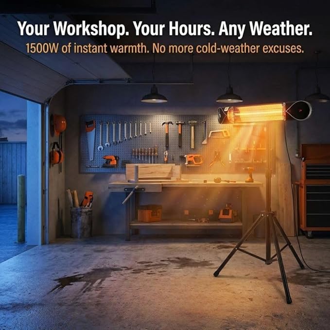 Wave 1500W Carbon Infrared Heater - Wall-Mounted & Freestanding with Remote - Quiet & Weatherproof for Indoor/Outdoor Use - Experience Next-Level, Efficient Heating