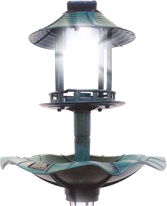 Birdbath 43" Vintage Green Solar Lighted Pedestal Bird Bath Garden Fountain Decoration Planter Accents BirdBath Antique Pedestal Flower Decoration Yard Statue Feeder Decorative Cage Stand