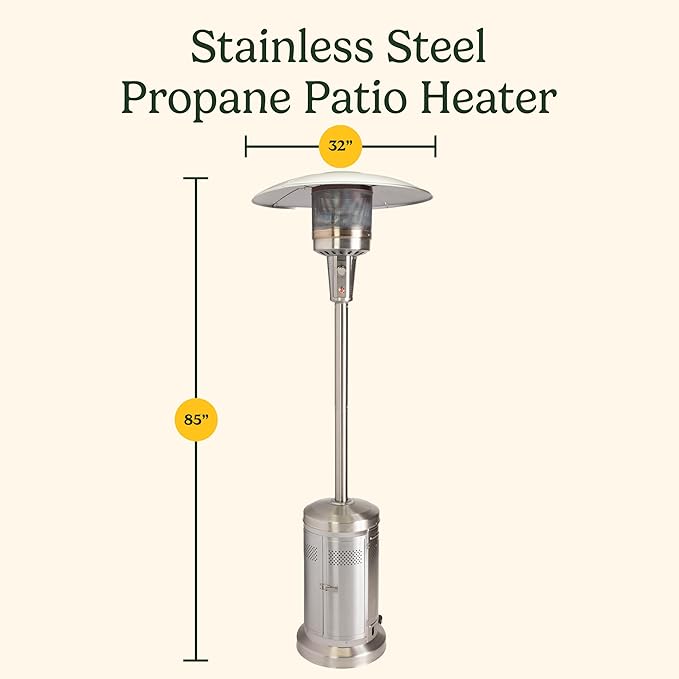Cuisinart COH-300 Propane Push Start Ignition, 47,000 BTU Burner, Heats up to 200 sq. ft, 32" (L) x 85" (H), Stainless Steel Outdoor Patio Heater