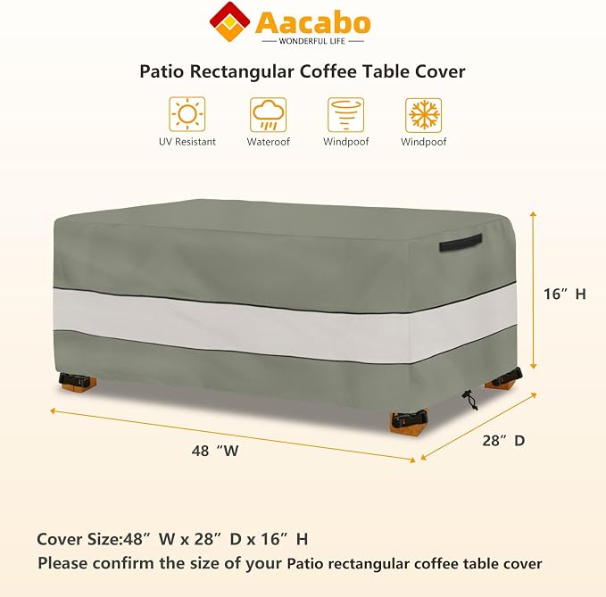 Waterproof Outdoor Coffee Table Cover,Rectangular Patio Small Side Table Cover,Outdoor Table Covers Rectangle Waterproof,48 x 28 x 16 inch -Grey Green - Image 2