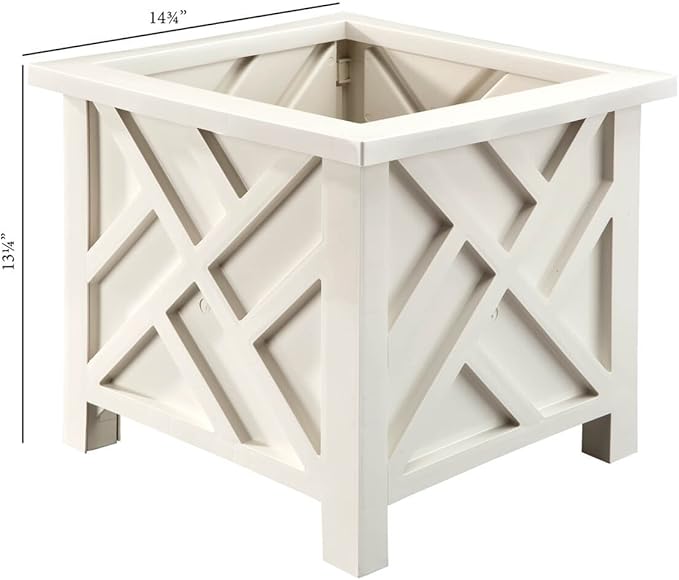 Miles Kimball Chippendale Planter Box, White – Plant Holder for Garden, Patio and Lawn – 14 ¾” sq. x 13 ¼ H Overall