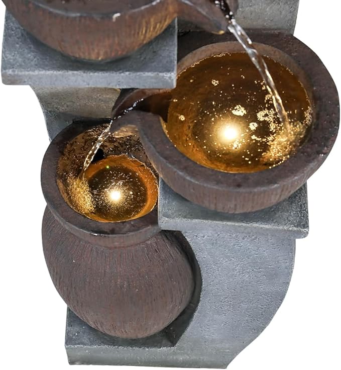 SunJet 4-Tier Outdoor Water Fountain Resin Waterfall Fountains Decor with LED Lighting Natural Polyresin Looking Stone Decor for Garden Patio Fold Court Yard Deck 11.4" L x 11.8" W x 32.8" H