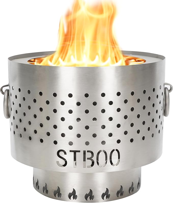 Tabletop Fire Pit with Ash Tray - Low Smoke Pellet Portable Table Top Firepit | Indoor&Outdoor Mini Personal Fireplace with Travel Bag | Small Smores Firepit for Patio, Camping,Porch,7.8inch Stainless by STBoo