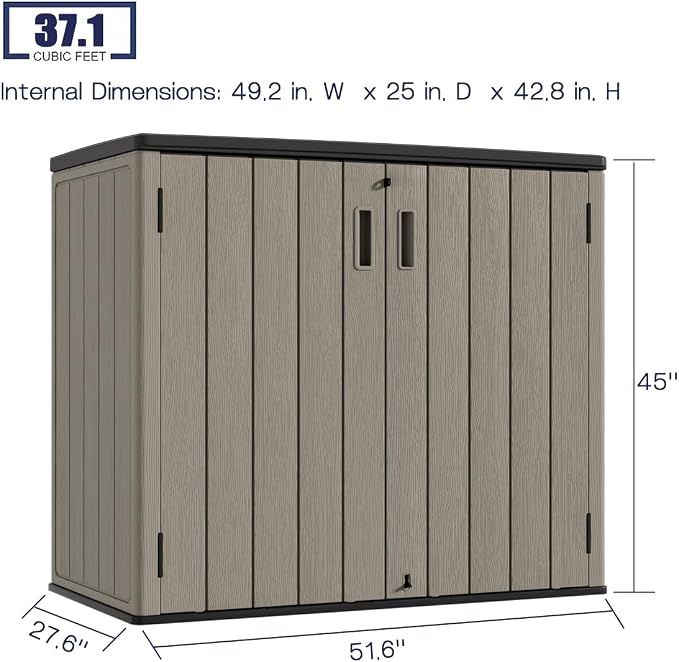 KINYING Outdoor Horizontal Storage Sheds,Outdoor Storage Cabinet Waterproof Resin Tool Storage Box for Lawn Mower,Garden Tools and Patio Furniture, Lockable (Brown) - Image 4