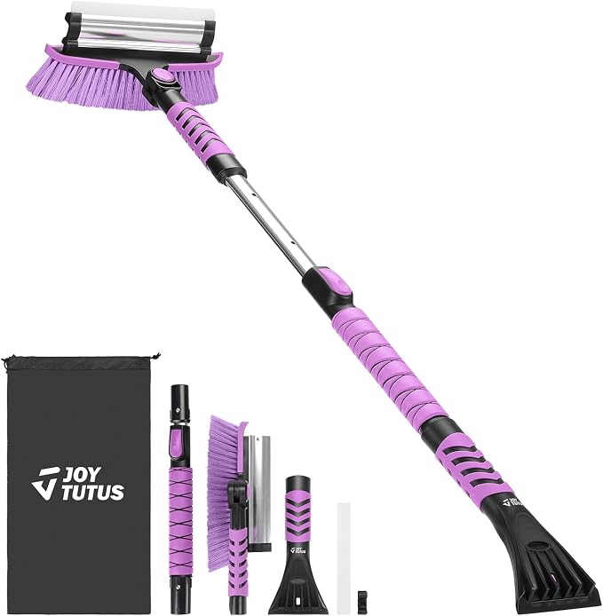 JOYTUTUS 41.5IN Extendable Snow Brush and Ice Scraper, 270°Pivoting Snow Scraper Brush for Car Windshield, Telescoping Ice Scraper, Foam Grip, Heavy Duty Snow Remover for Cars, Trucks, SUV (Purple) by JoyTutus