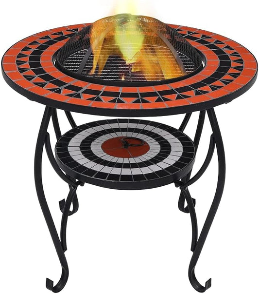 Mosaic Fire Pit Table, Outdoor Patio Wood Burning Fireplace, 26.8" Ceramic Grill with Lid by Unknown